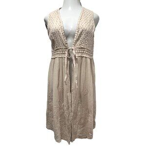 Valentina Naldi Tunic Length Eyelet Cover Up Top, NWT, Tan, OS